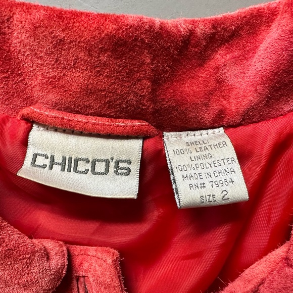 Chico's Western Style Red Suede Leather Jacket with Fringe - Picture 3 of 6